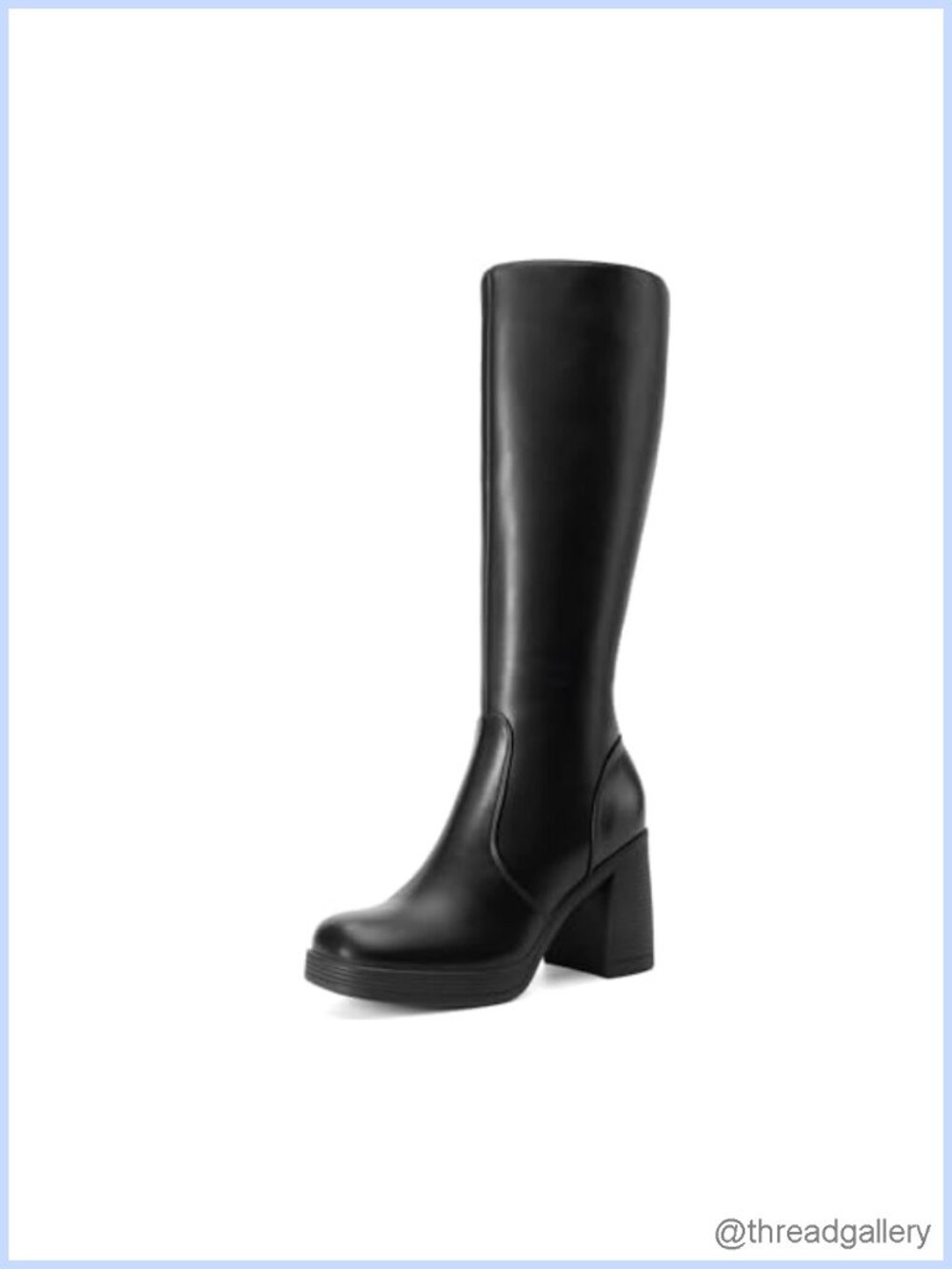 Women's Knee High Platform Heel Boots Faux Leather Stretchy Zip